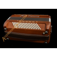 Paolo Soprani Folk 37 key 96 bass 4 voice musette tuned piano accordion in cherry wood.  Sound expansion options.